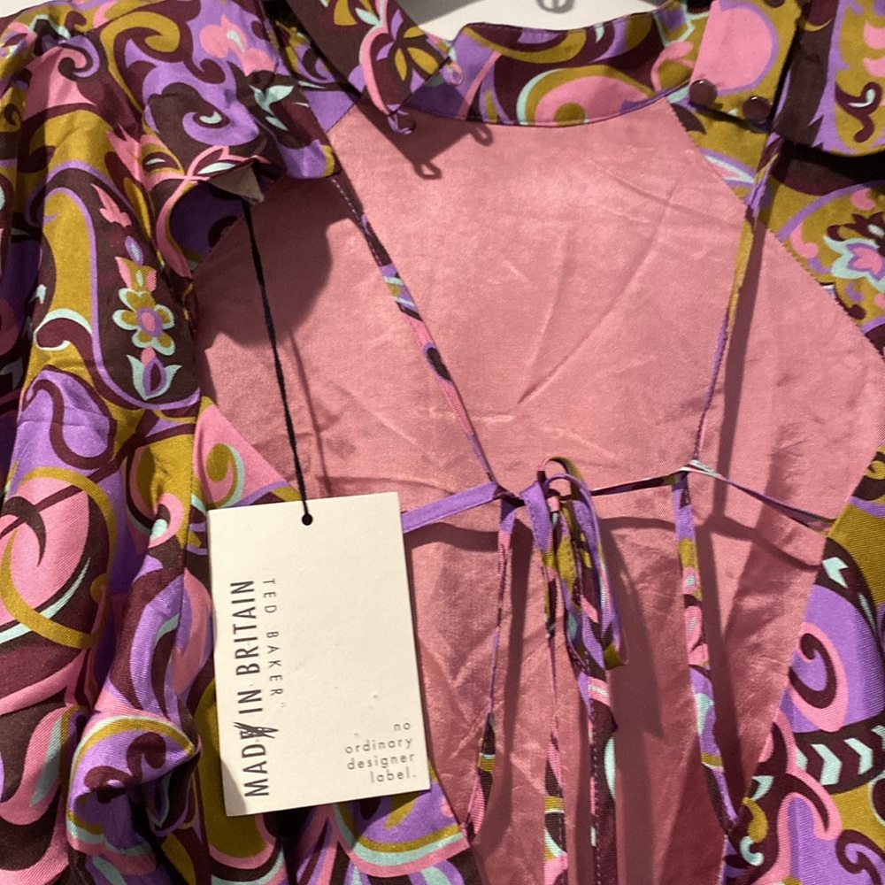 NWT designer Elegant Purple Patterned Dress; Ted Baker fits like small-size 6-8 - Picture 6 of 6
